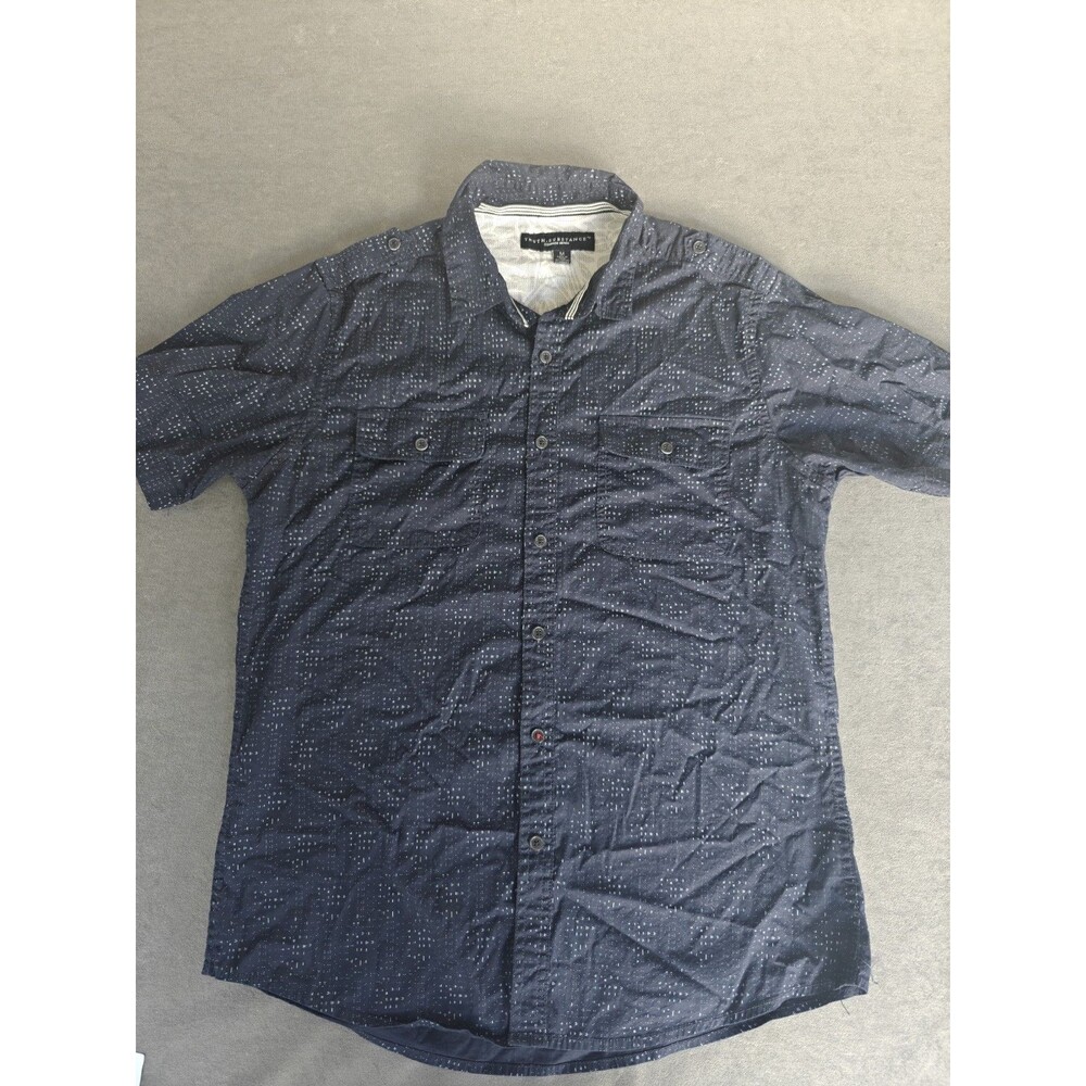 Truth Substance Mens Medium Button Front Shirt Blue Patterned Casual